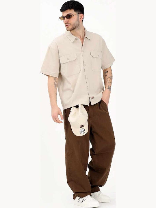 Short Sleeve Cotton Shirt Beige