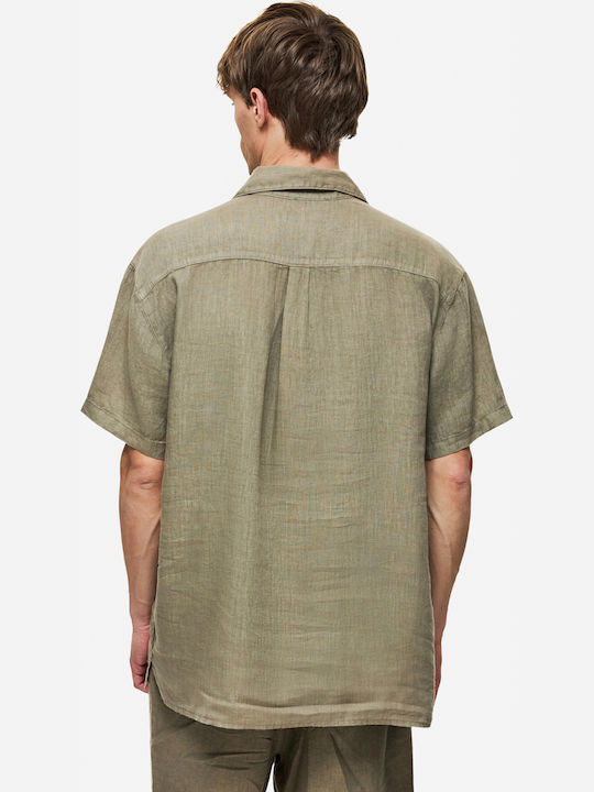 Short Sleeve Linen Shirt in Regular Fit Taupe