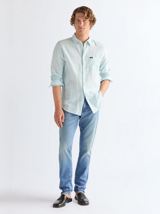 Long Sleeve Linen Shirt in Regular Fit Forget Me Not