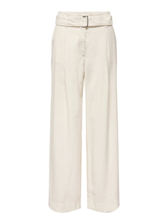 Wide Women's High Rise Fabric Trousers White