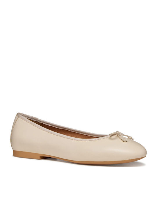Palmaria Leather Women's Ballerina Shoes in Beige Colour