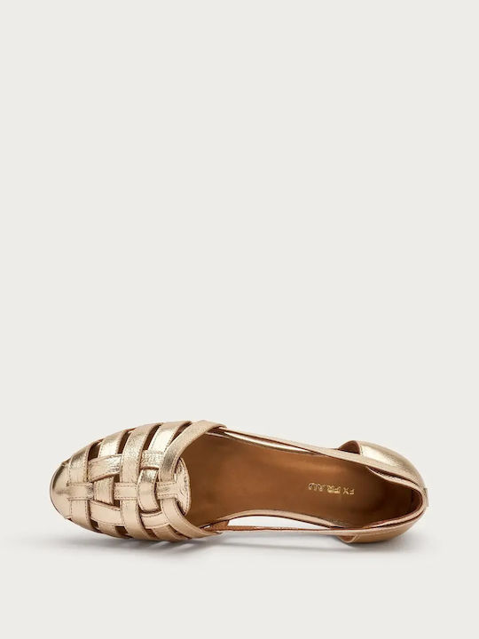 Damen Ballerinas aus Leder in Gold Farbe