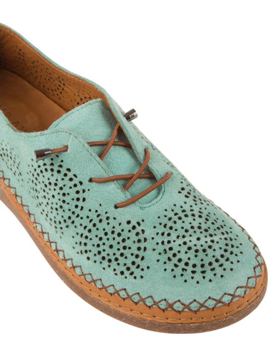 Leather Women's Ballerina Shoes In Green Colour
