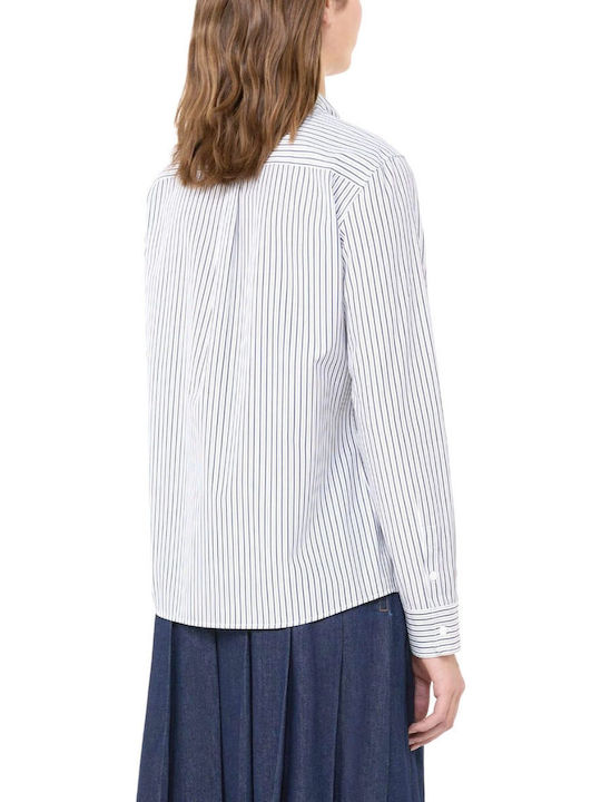 Long Sleeve Women's Shirt White-Blue Striped