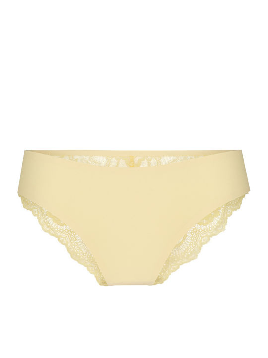 Damen-Slip Brasilien Nahtlos Mit Spitze Gelb
