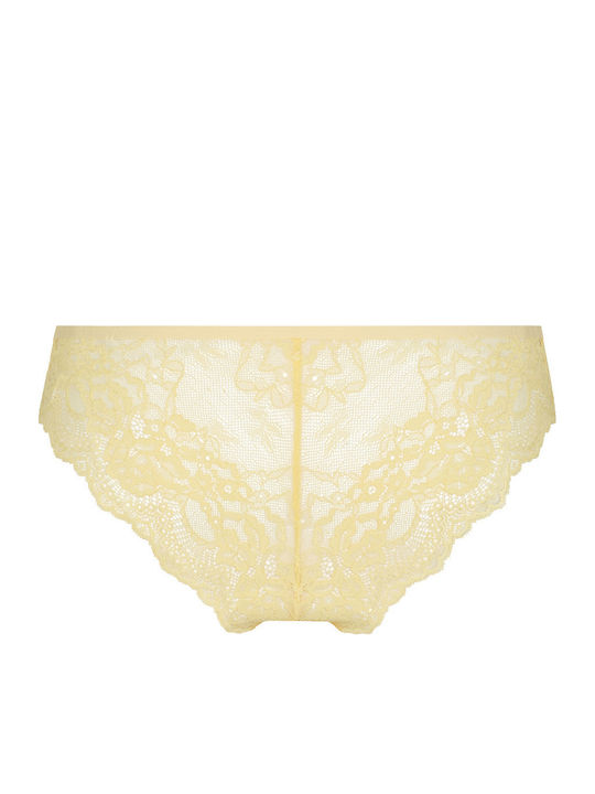 Damen-Slip Brasilien Nahtlos Mit Spitze Gelb