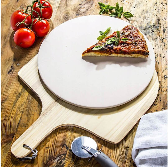 Excellent Houseware Pizza Baking Plate with Wooden Flat Grilling Surface 33cm