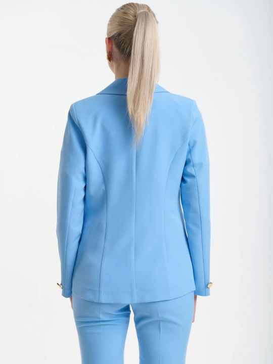 Fibes Damen Krepp Tailliertes Blazer Hellblau