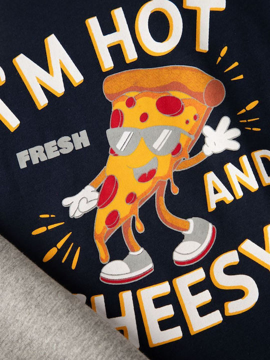 Minerva Kids Summer Cotton Pajama Navy Blue Pizza