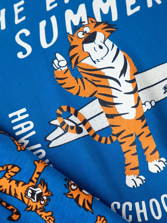 Minerva Детска Пижама Лятна Памучна Electric - Blue Tiger