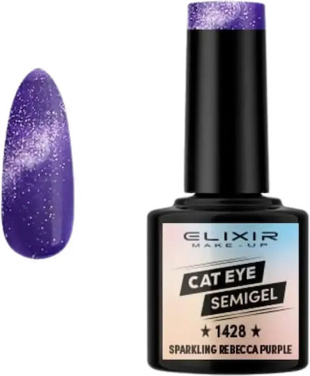 Elixir Semi Semi-Permanent Nail Polish Rebecca Purple #1428 with Glitter Cat Eye 8ml 1pcs