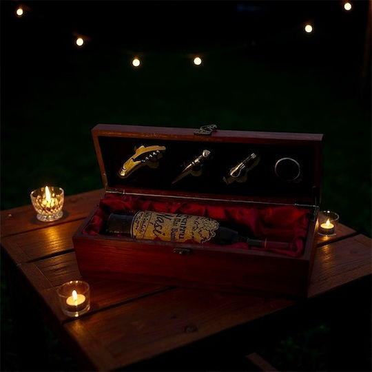 Elegante Holzbox mit Griff, Eine Flasche Wein, Nachricht Best Godparents, 4 Barzubehör