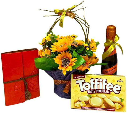 Sunflower Delight Set Blumenkorb Elegantes Journal Mionetto Prosecco Toffifee
