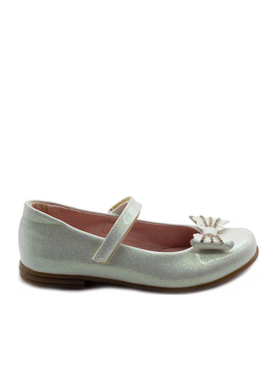 Kids Anatomic Ballerinas with Hoop & Loop Closure Leather White 615-LEFKO
