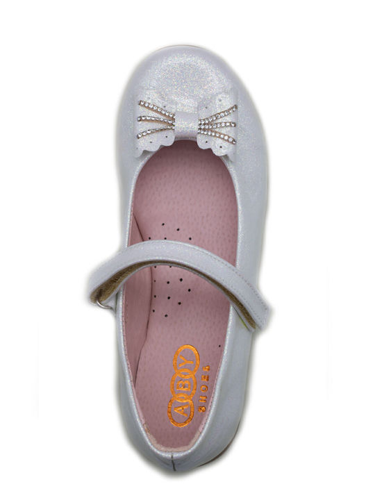 Kids Anatomic Ballerinas with Hoop & Loop Closure Leather White 615-LEFKO
