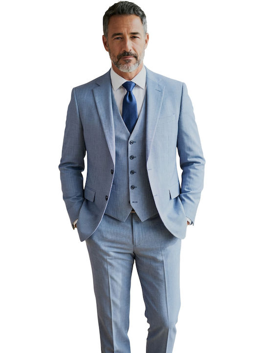 Costum Barbati Cu Vestă Bleu