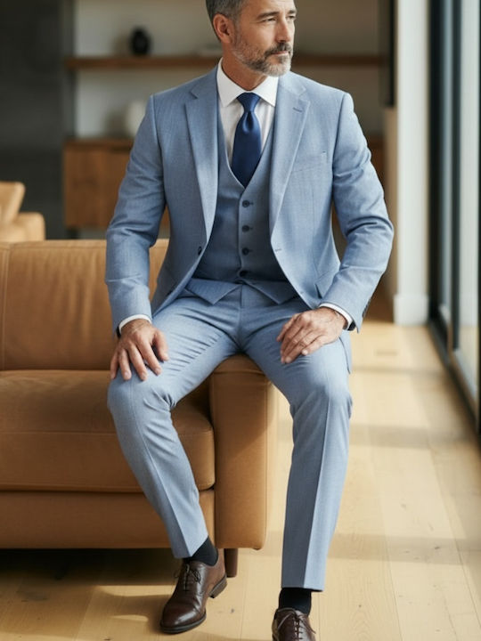 Costum Barbati Cu Vestă Bleu