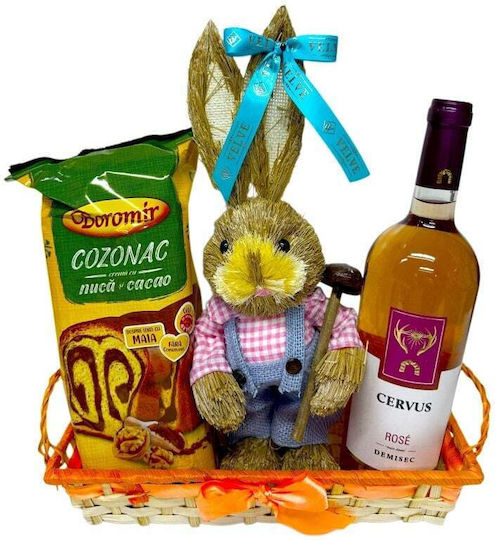 Easter Basket Spring Celebration Cervus Rosé Wine Boromir Cozonac Decorative Straw Bunny