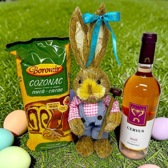 Easter Basket Spring Celebration Cervus Rosé Wine Boromir Cozonac Decorative Straw Bunny