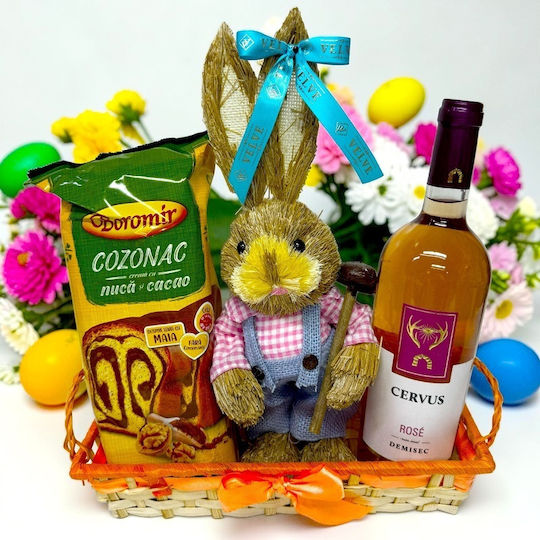 Easter Basket Spring Celebration Cervus Rosé Wine Boromir Cozonac Decorative Straw Bunny