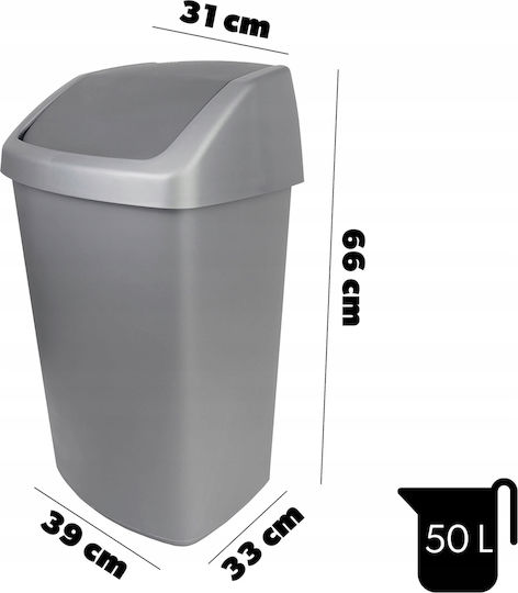 Swing Top Trash Bin 50l 40.6x34x66.8cm Dark Gray Silver