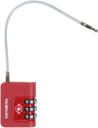Samsonite Cablelock 3 Dial Steel Padlock with Cable Combination with TSA Certification 35mm Red 1pcs