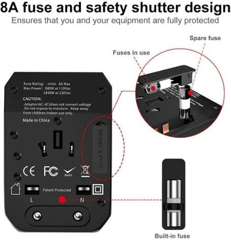 Universal Socket Adapter to Universal with 5 USB Ports
