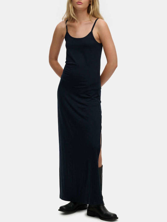 Cami Summer Maxi Slip Dress with Tearing Navy Blue