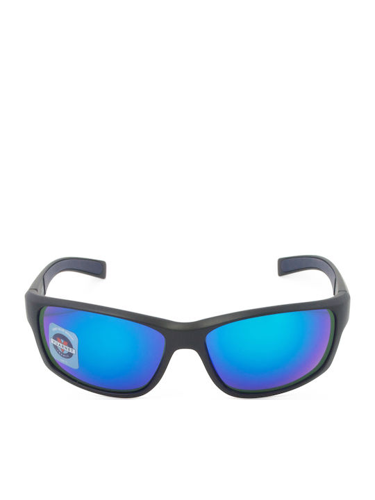 Unisex Sunglasses with Black Horn-Rimmed Frame and Black Mirror Lens