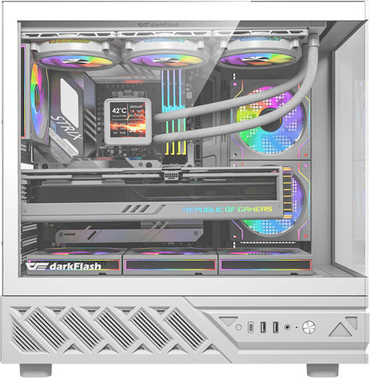 Darkflash DS950 Gaming Mini Tower Computer Case with Side Window White Without Fans