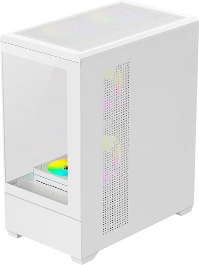 Darkflash C365 Gaming Midi-Turm Computergehäuse mit Seitenfenster und RGB-Beleuchtung Weiß + 5 Lüfter