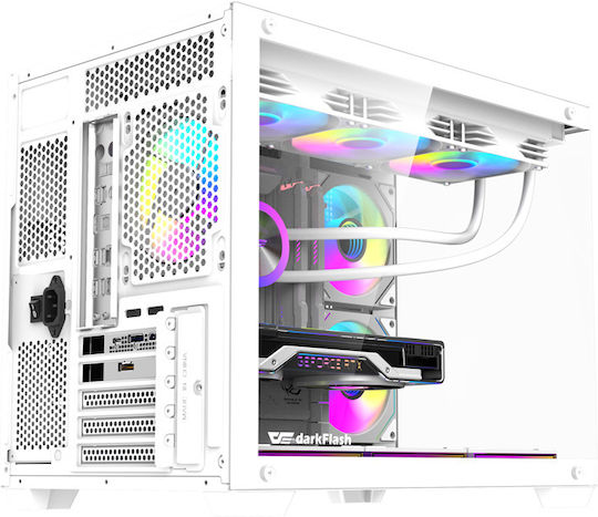 Darkflash B275 Pro Gaming Mini Tower Computer Case with Side Window and ARGB Lighting White +6 Fans