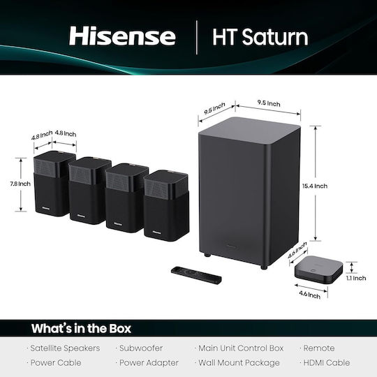 Hisense Комплект Високоговорители За Домашно Кино 4.1.2 HT SATURN Dolby Atmos Черен