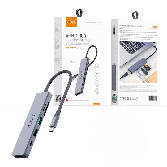 Vidvie USB-C Dockingstation für Laptop mit HDMI 4K PowerDelivery Silber