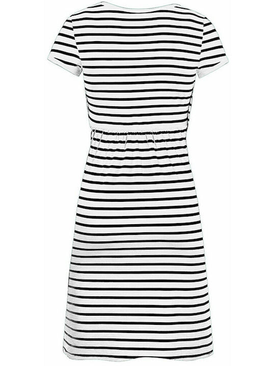 Women's Striped Short Sleeve Nursing Dress Black and White Polyester