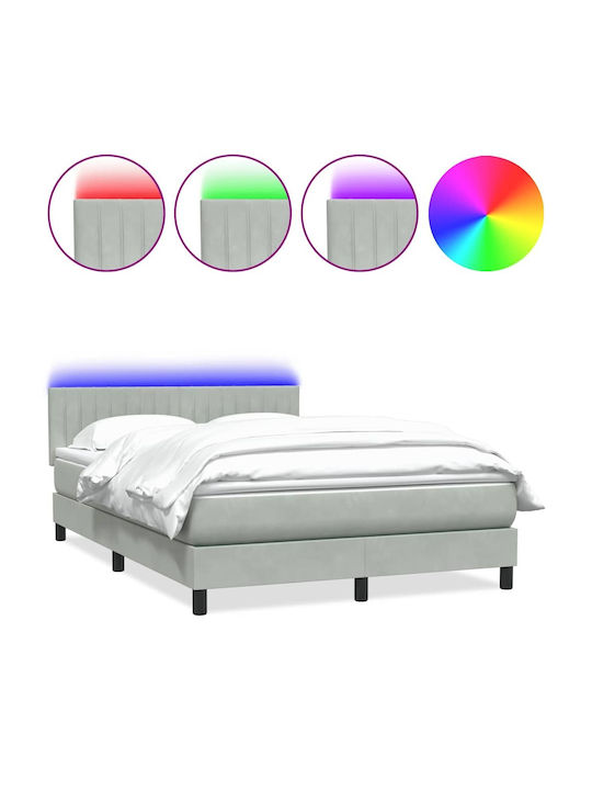 Double Bed Upholstered with Fabric Light Gray with Slats and Mattress 160x210cm