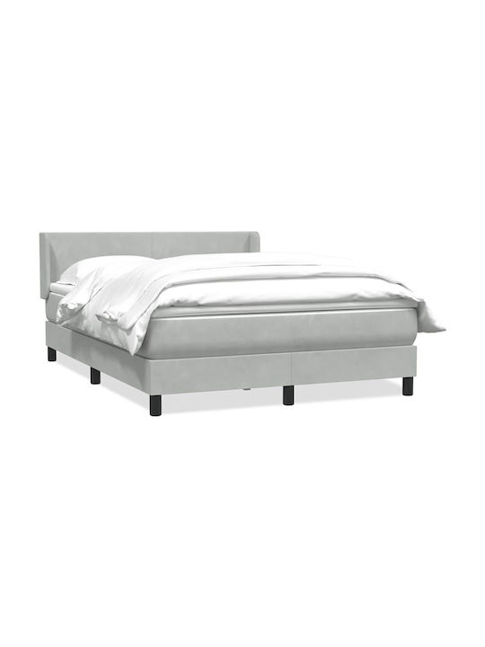 Pat Dublu Tapițat cu Material Gri Deschis cu Plăci și Saltea 160x210cm
