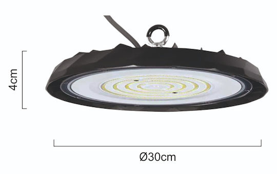 Powertech Kommerzielle Glockenlichter 100W Kühles Weiß 10000lm mit Eingebauter LED Schwarz Ø30xH4cm