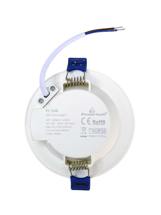 Powertech Kunststoff Deckenstrahler mit Eingebauter LED und Natürliches Weiß Licht Weiß 10x10cm