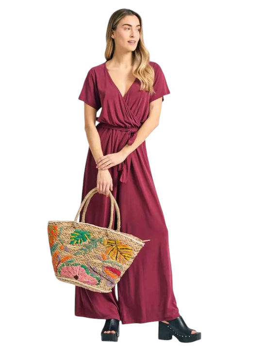 Women's Short-sleeved One-piece Suit Earth Red