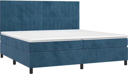 Bed King Size Upholstered with Fabric Dark Blue with Slats & Mattress 200x200cm