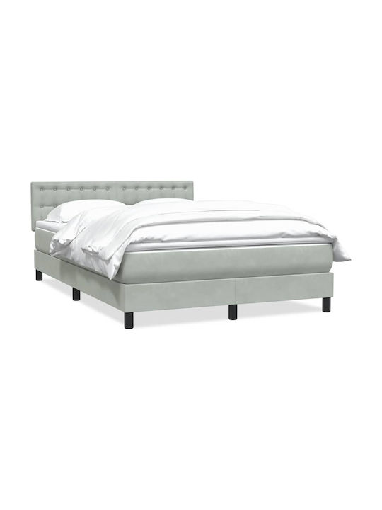 Boxspring Bed Double Upholstered with Fabric Light Gray with Slats & Mattress 160x210cm