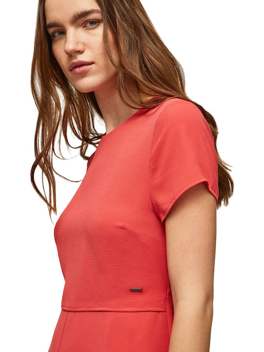 Pernella Women's Denim Short Sleeve One-piece Shorts Red