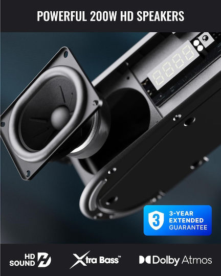 Majority Bowfell Axis Soundbar 2.1 200W mit Kabellosem Subwoofer und Fernbedienung Schwarz