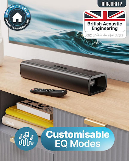 Majority Naga 40 Plus Soundbar 1.1 200W With Wireless Subwoofer And Black Remote Control
