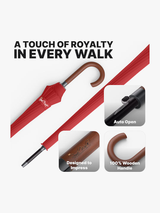 Royal Walk Αντιανεμική Αυτόματη Ομπρέλα Βροχής Σπαστή Κόκκινη