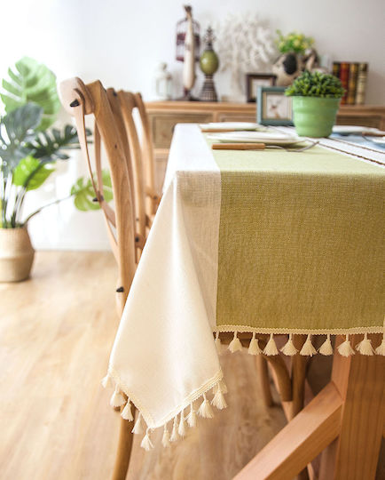 FRIPIA Linen Tablecloth With Blue-Green Embroidery 140x250cm