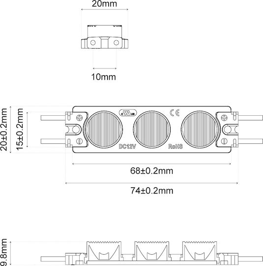 LED Модул 3L SMD3030 IP65 2.5W 12VDC 10x65D 3000K