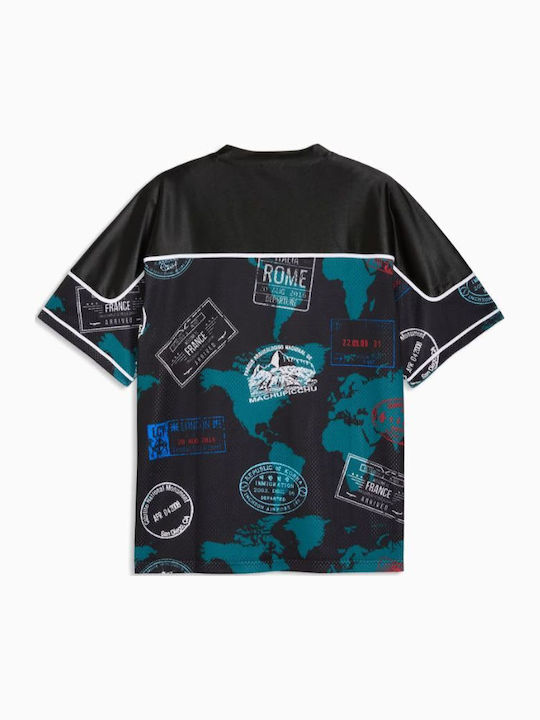 Jersey Athletic Short Sleeve Blouse Black/aop