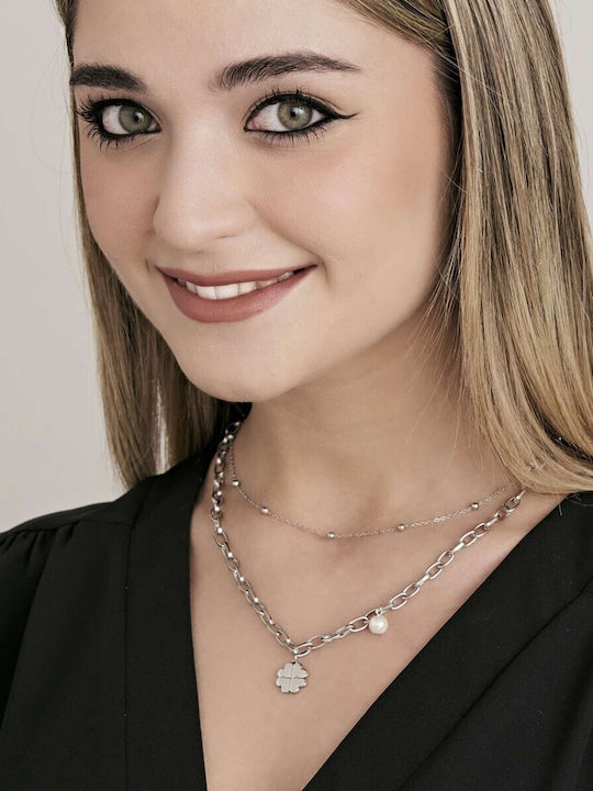 Luca Barra Double Necklace Made of Steel